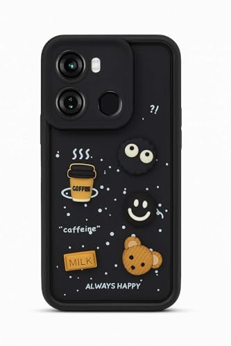 Image of Bintage Fun Ball | Taddy Cartoon 3D Smiley Coffee | Milk Case | Full Camera Protection Back Cover Compatible for itel P662L / itel P40 - Black