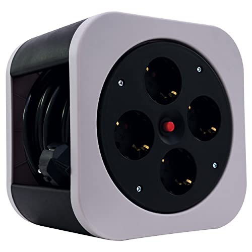 REV Kabeltrommel, Innenbereich, 4 Schutzkontaktsteckdosen, 10m, grau