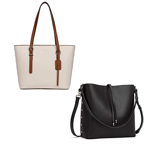 WESTBRONCO White Women Leather Handbags Purses Bundle with Black Women Handbags Tote