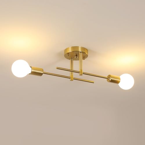 DELIPOP 2-Luci Plafoniera Soffitto Vintage, E27 Lampadario Moderno Oro