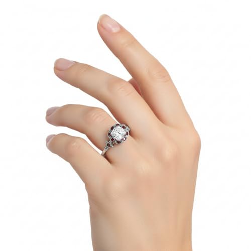 Image of Choose Your Gemstone Vintage Halo Diamond CZ Engagement Ring Sterling Silver Cushion Shape Vintage Engagement Rings Minimal Modern Design Birthday Gift Wedding Gift US Size 4 to 12