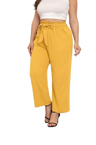 TIANZHU Plus Size Pants for Women - Wide Leg Linen Pants High Waisted Flowy Casual Lounge Trousers with Pockets2
