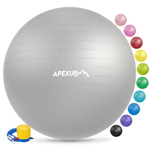 APEXUP Yoga Ball Exercise Ball Anti Slip Heavy Duty for Fitness, Balance & Core Workout XL (27"~30") 75cm Silver