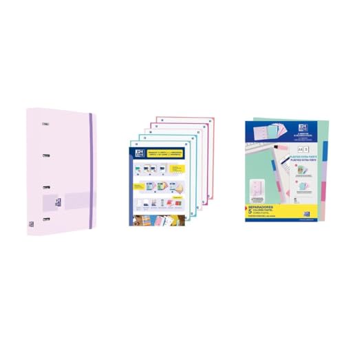 Oxford, Pack Archivador Live & Go A4+ 4 Anillas, Plástico Polyfoam, Incluye Recambio con 5 Bandas Color Cuadrícula 5x5 y Separadores de Plástico, Color Malva Pastel