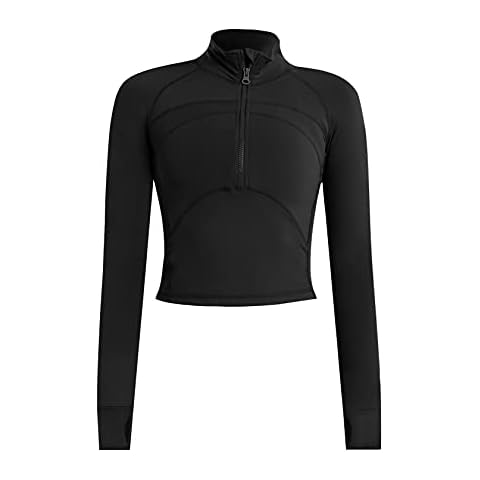 ZHENWEI Yoga Tops for Women Long Sleeve 1/2 Zip Athletic Tops for Women Running Top with Thumb Holes Black S Cover