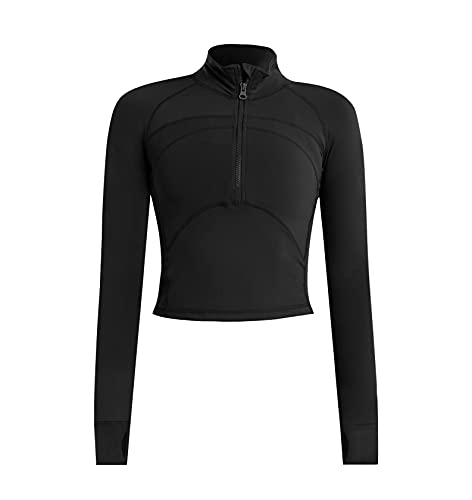 ZHENWEI Women's Athletic Jacket Long Sleeve Slim Fit Workout Pullover Half Zip Running Sports Jacket Black