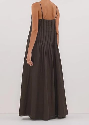 ABINGOO Women Summer Spaghetti Strap Maxi Dresses Sleeveless V Neck Pleated Backless Flowy Loose Beach Vacation Long Sundress - Image 4