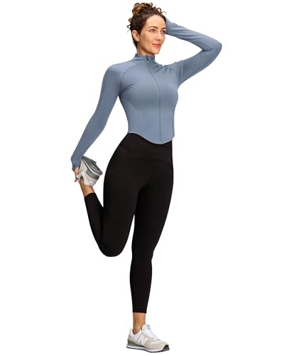 QUEENIEKE Women's Running Jacket Breathable Lightweight Sports Jacket Zipper Workout Jacket with Pocket for Yoga Fitness