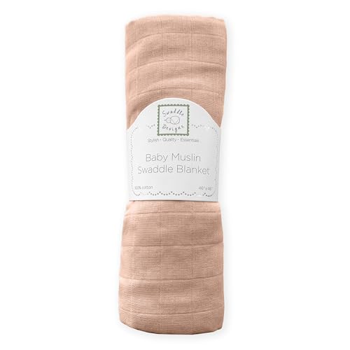 Image of SwaddleDesigns Cotton Muslin Swaddle Blanket, Receiving Blanket for Baby Boys & Girls, Best Registry Gift, 46x46 inches, Peach Blush