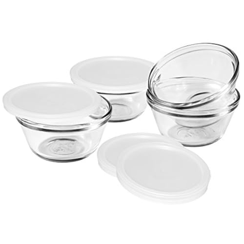 Anchor Hocking Glass Ramekins 6 Ounce Glass Custard Cups with Lids Set of 4