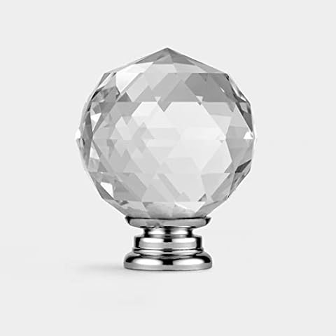 Pushka Home Large Clear Round Faceted Crystal with Chrome Base Cupboard Knob. 50mm crystal knobs sold individually. 100% K9 clear crystal. Suits door thickness up to 21mm. Opulent glass handles for adding sparkle to furniture doors Cover