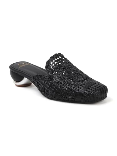 Image of Carlton London Women's Metallic Woven Slip-On Intricate Pattern Low Heel Sandal