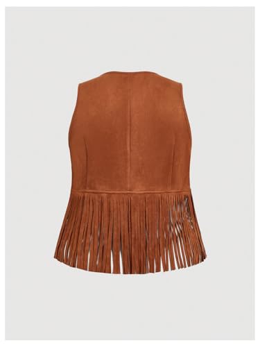 Women's Plus Size Fringe Suede Vest Studded 70s Hippie Faux Western Jacket Cowgirl Cardigan Outerwear2