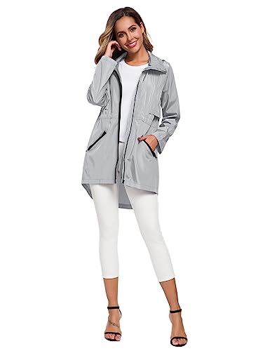 Avoogue Women's Long Raincoat with Hood Outdoor Lightweight Windbreaker Rain Jacket Waterproof