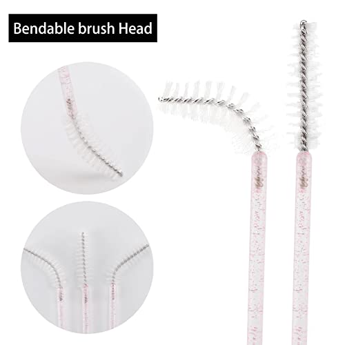 Image of Tbestmax 300 Pcs Disposable Spoolies, Mascara Wand Eyelashes Brushes Applicator for Eyebrow Eye Lash Extension Pink Stick White Head