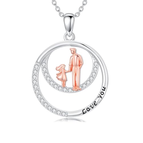 ROMANTICWORK Vater Tochter Kette 925 Sterling Silber Vater Tochter Geschenk Papa Tochters Geschenk Tochters Halskette Schmuck von Papa für Damen Weihnachten