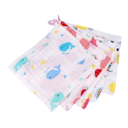 FUNNETOYU 5 Piezas Toallas de Algodón para Bebés Muselina de Seis Absorción Rápida Diseño de Dibujos Animados Suaves y Transpirables para Recién Nacidos y Pequeños