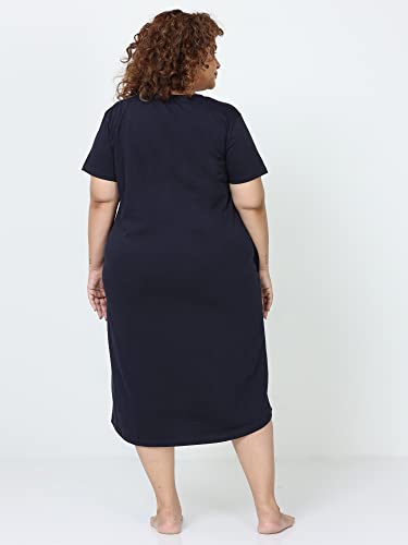 Image of 9shines Label Stylish Plus Size Hosiery Cotton Short Nighty for Women | Knee Length Night Dress with Pocket | Graphic Print Nightwear for Daily and Lounge Wear (9S-WP-Polo)