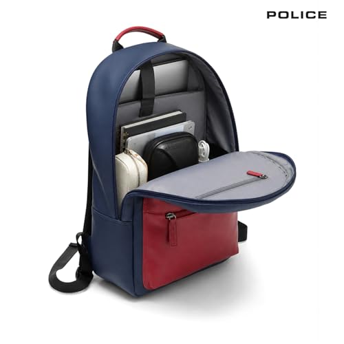 Image of Police Stylish Dual-Tone Laptop Backpack for Men & Women | Cushioned Laptop Sleeve | Large Storage Capacity | Front Organizer Pocket | Perfect for Office, College, Travel & Daily Use I Navy /Red