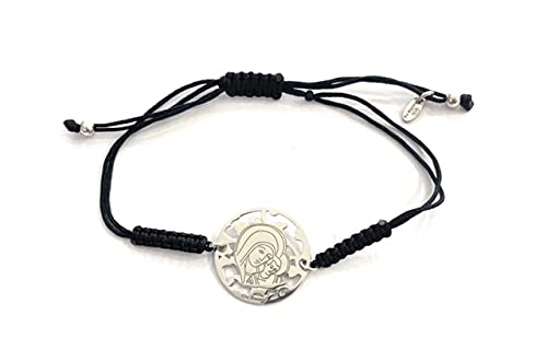 Braccialetto Neocatecumenale Ottagonale Vergine Del Cammino - In Argento 925 E Macramè - Medaglia 13 Mm