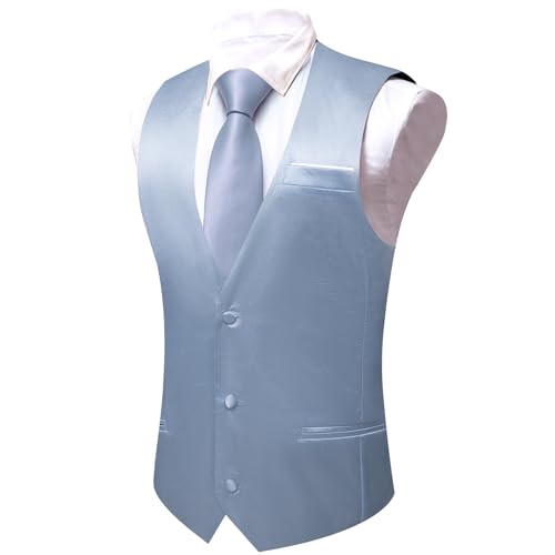 Image of Barry.Wang Vest for Men Business /Leisure Dress Suit Vests V-neck 2 Pockets Wedding Party Tuxedo Satin Waistcoat