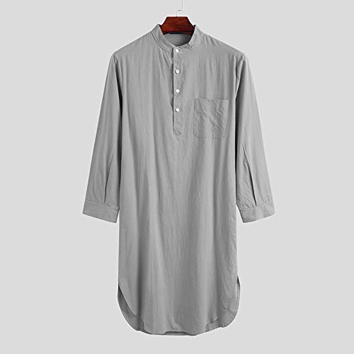 Men's Nightshirt Loose Sleep Shirt V Neck Long Sleeve Sleepwear Mens Sleepshirt Cotton Nightshirt Plain,Gray,Xxl #TOP1
