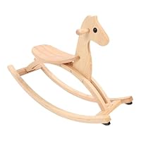 Kids Wooden Horse with Saddle and Handle Rocking Chair, Home Decoration, for Daily Entertainment Interaction (Original Wood Color)