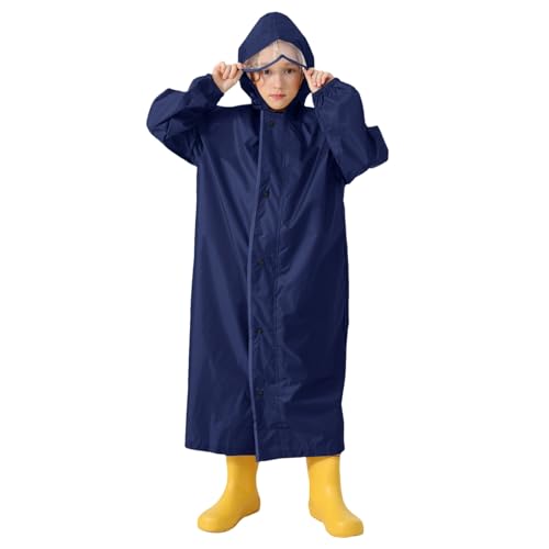 Chubasquero infantil para niños y niñas: impermeable y cortavientos con mochila y capucha, mono largo de color liso.
