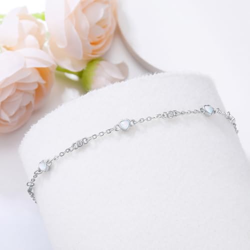 Image of HPQQ Anklet Bracelet for Women 925 Sterling Silver Natural Stone Chain Ankle Bracelet Beach Summer Fine Jewelry Birthday Mothers Day Gifts for Women Her Mom