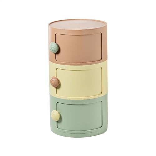 Mesita de noche, mesita de noche redonda con almacenamiento y cajón deslizante, armario pequeño para dormitorio y sala de estar, diseño de bloques de color