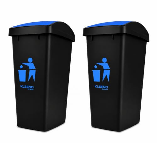 Image of CELLO Plastic Swing-Lid Garbage Dustbin 48 Ltr, Blue /Blue - Combo Pack of 2