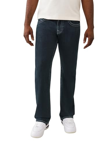 True Religion Men's Billy SN Flap Jeans- Straight Leg Denim with Back Flap Pockets