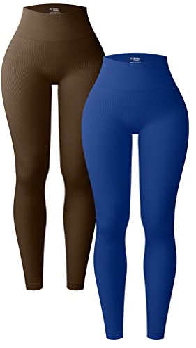 OQQ Women's 2 Piece Yoga Leggings Ribbed Seamless Workout High Waist Athletic Pants