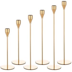 Set van 6 gouden kandelaars, kaarsenhouder voor taper kaars, past 3/4 inch dikke kaars en led-kaarsen, decoratieve kandelaar houder voor woondecoratie, bruiloft, diner bij kaarslicht, feest