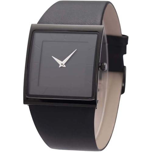 SIBOSUN Wrist Watch Minimalist Men Square Black Dial Business Style Quartz Analog, Classic Dial 1.6 Inch, Leather Strap 1.3 Inch by SIBOSUN - Used condition - US$29.09