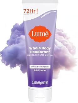 Lume Whole Body Deodorant - Invisible Cream Tube - 72 Hour Odor Control - Aluminum Free, Baking Soda Free, Skin Safe - 3.0 ounce (Soft Powder)