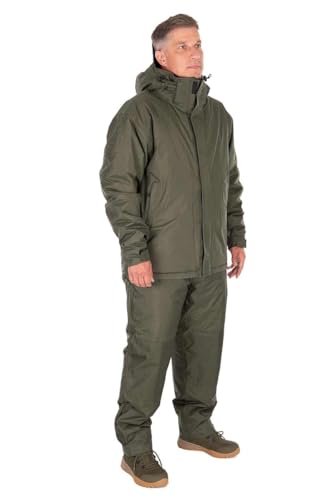 FOX Collection Winteranzug, Grün, Größe L, Thermojacke und Hose, wasserdicht, mit Fleece gefüttert, Reißverschlusstaschen, interne Brusttasche, verstellbare Kapuze und Passform, verstärkte Knie, Code
