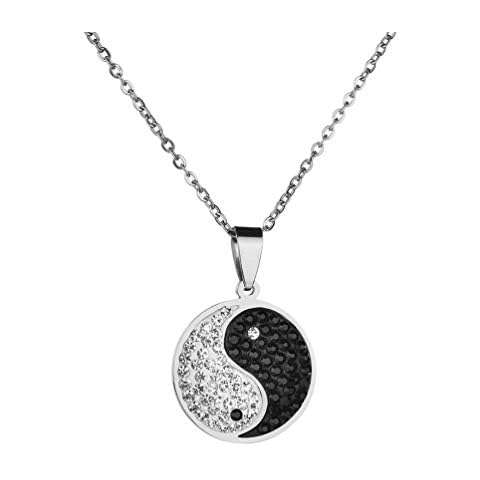 Houpotao Taichi Bagua Pendant Necklace Surgical Stainless Steel Lightweight Hypoallergenic Yin Yang Clavicle Chain with CZ Cover