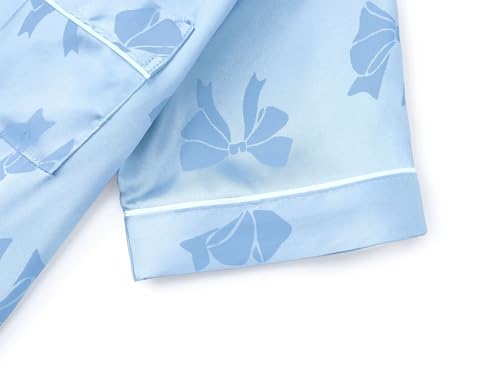 Tebbis Satin Pajamas for Girls-Cute Pink Silky Short-Sleeved Pants Set with Adorable Puppy Prints Size 6/7-164