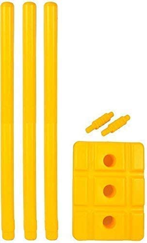 AADIX Best Heavy Plastic Cricket Stumps Set - 3 Stumps + 2 Bails + 1 Stand (Yellow)(Plastic Wicket Set)