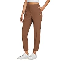 baleaf Womens Travel Pants Petite Stretch with Zipper Pockets Golf Ankle Dress Work Business Casual Slacks Brown L