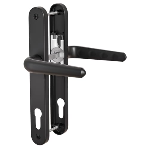 Bwintech Schwarz UPVC Türgriff Set 92mm Backset 210mm Schraubenlochabstand 243mm PlattenlängeGeeignet für Außentür Terrassentür Haustür