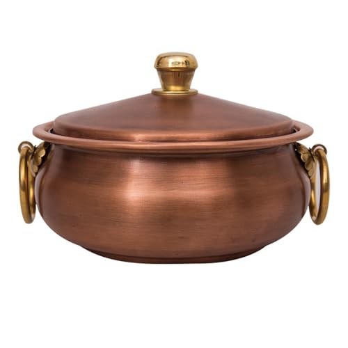 Vnook Olla de Cobre Puro for Estufa, Olla Caliente de Cobre, sartén Hecha a Mano con Tapa, Olla Shabu Shabu for Picnic, Estufa, hogar, Cocina casera(18cm)