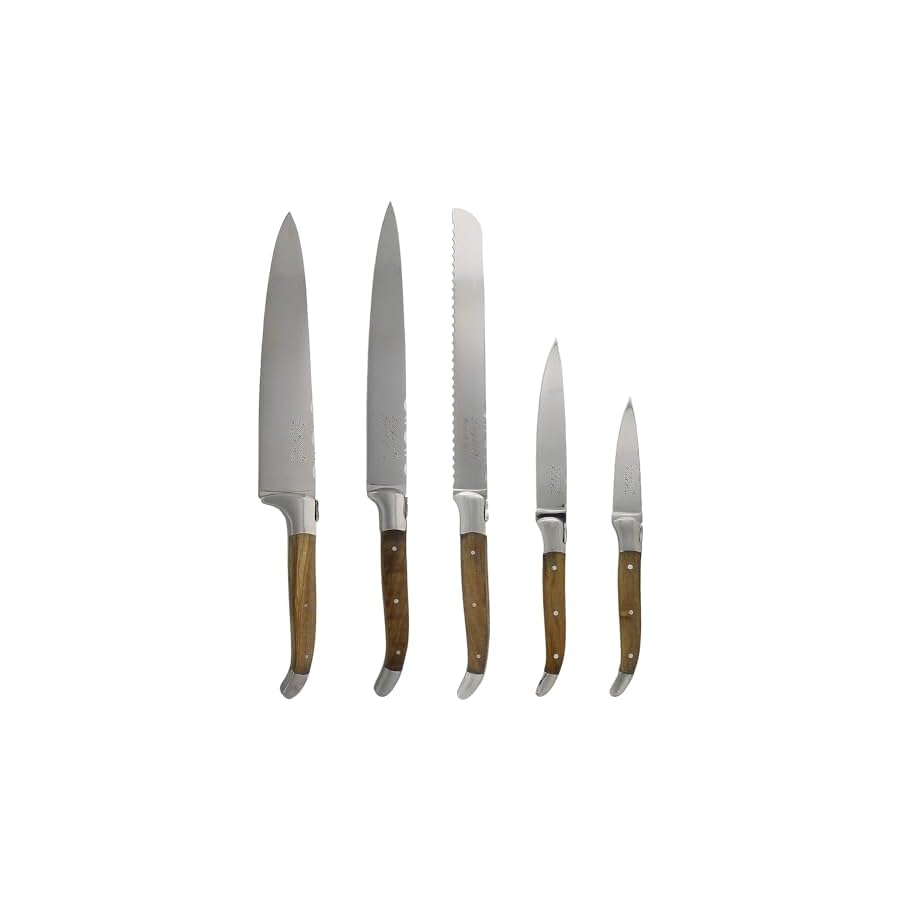 French-Home-Laguiole-Connoisseur-5-Piece-Knife-Set--Luxurious-Stainless-Steel-Knife-Set-with-Magnetic-Holder-and-Olivewood-Handles--Ideal-Additions-to-your-Kitchen-Essentials French Home Laguiole Connoisseur 5 Piece Knife Set – Luxurious Stainless Steel Knife Set with Magnetic Holder and Olivewood Handles – Ideal Additions to your Kitchen Essentials