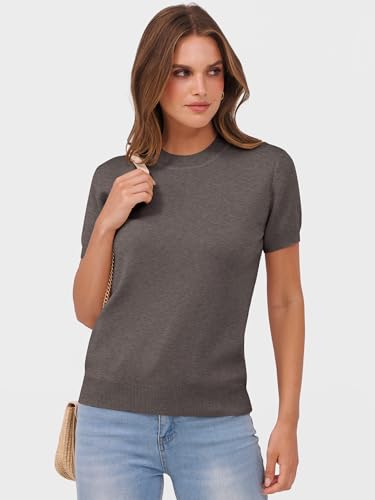 Image of ANRABESS Womens Short Sleeve Sweaters Wool Blend Crew Neck Sweater Shirts Business Casual Work Tops 2026 Summer Outfits