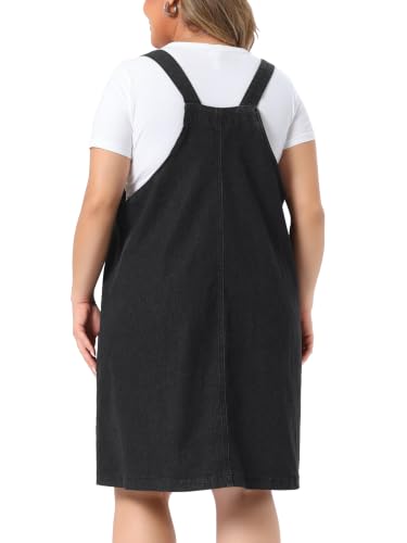 Image of Agnes Orinda Plus Size Women's Denim Overalls Dress Adjustable Strap Bib Suspender Skirts Jumper Jeans Dresses with Pockets