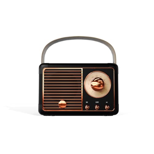 Image of Walta Elite Retro Portable Bluetooth Speaker, Vintage Design Black, 10W, Illuminated Volume Knob, TWS Mode, BT 5.4, USB /AUX /TF, Type-C Charging, up to 5Hrs Playtime with Carry Strap