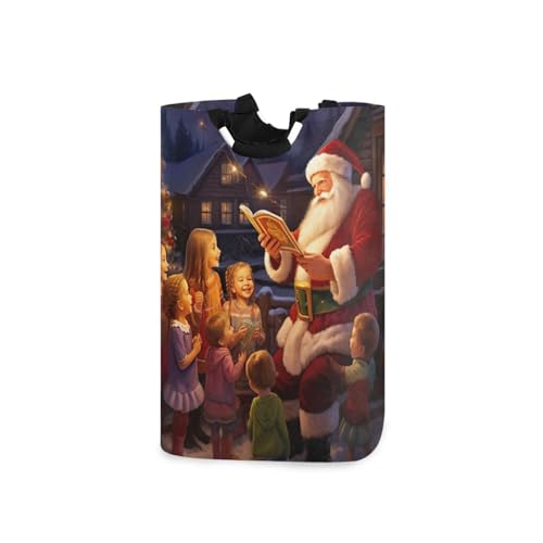 Jihqo Laundry Hamper Basket Christmas Santa Claus Collapsible Nursery Storage Bin Waterproof Clothing Baskets for Home Bedroom Bathroom Washing Room