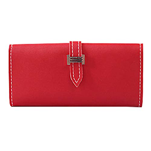 Bainuojia Monedero de Mujer de Piel, Fino y Largo, Piel Encerada, 11 Compartimentos para Tarjetas, 5 Compartimentos para Dinero, 2 Botones para Monedas, con Caja de Regalo (18,8 x 9,5 x 3,5 cm), Rojo