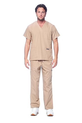 Image of Dagacci Scrubs for Men Set - V-Neck Scrub Top and Cargo Pants - 8 Pockets Men Scrubs Set